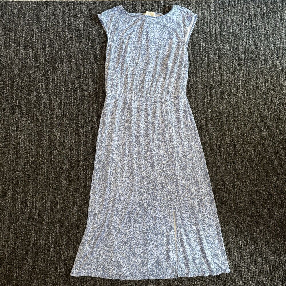 LOFT Ditsy Floral Side Slit Jersey Midi Dress Blue White Women’s Size 4 Coquette